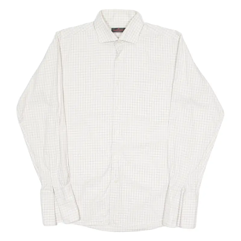 Pierre Cardin Mens Shirt White Check Long Sleeve M 1