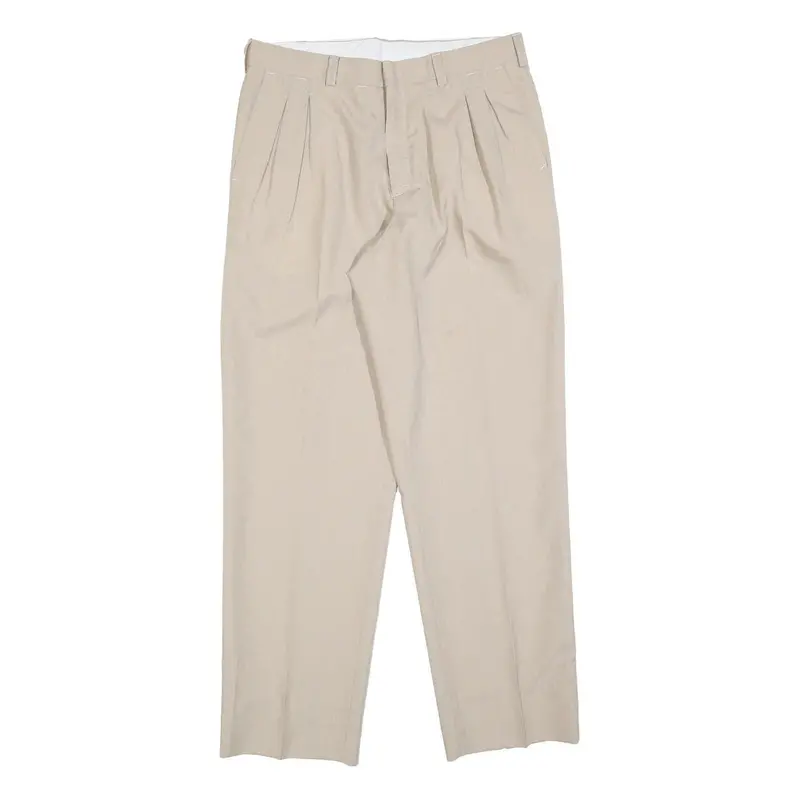 Pierre Luget Womens Beige Regular Fit Straight Leg Trousers W32 L32 Zip 1