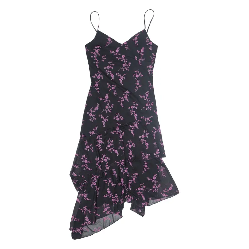 Pimkie Asymmetrical Womens Day Dress Black Floral Sleeveless Midi S 1