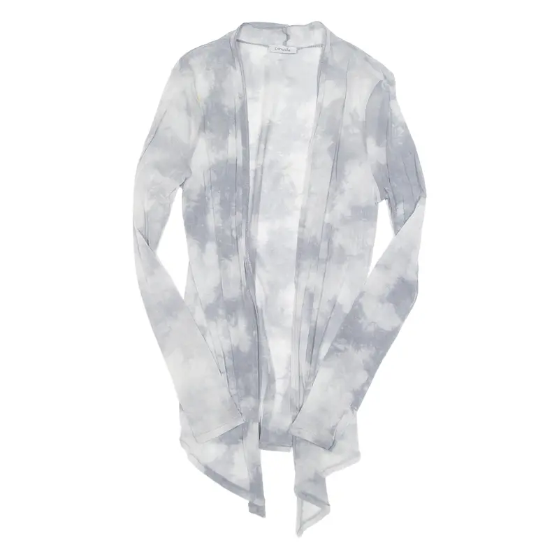 Pimkie Tie-Dye Womens Kimono Blouse Grey Button Neck Long Sleeve S 1