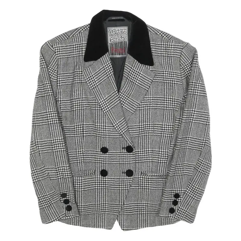 Piretta Womens Black & White Check Wool Classic Jacket S Button Closure Tailored 1