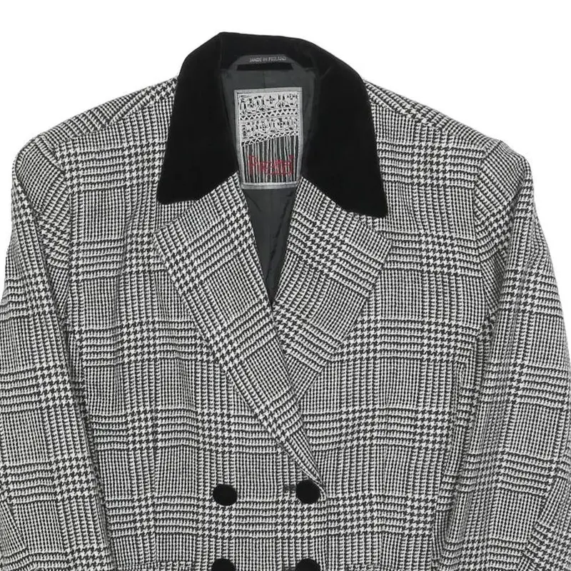Piretta Womens Black & White Check Wool Classic Jacket S Button Closure Tailored 2