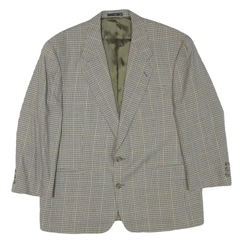 Pkz Mens Beige & Brown Classic Wool Blend Jacket L Woven Check Tailored Button 1