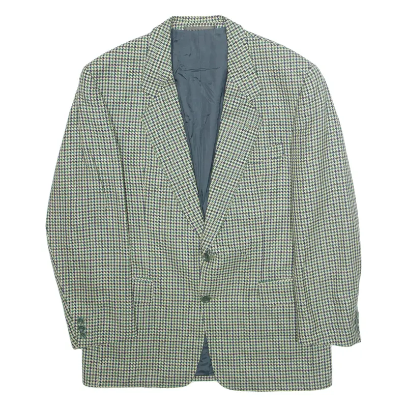 Pkz Mens Blazer Jacket Green Wool Houndstooth L 1