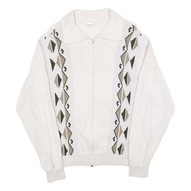 Plantier Mens White Cotton Patterned Zip Up Jumper M Casual Comfort Design 1