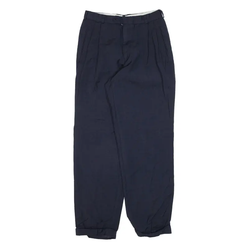 Pleated Mens Trousers Blue Relaxed Tapered W26 L28 1