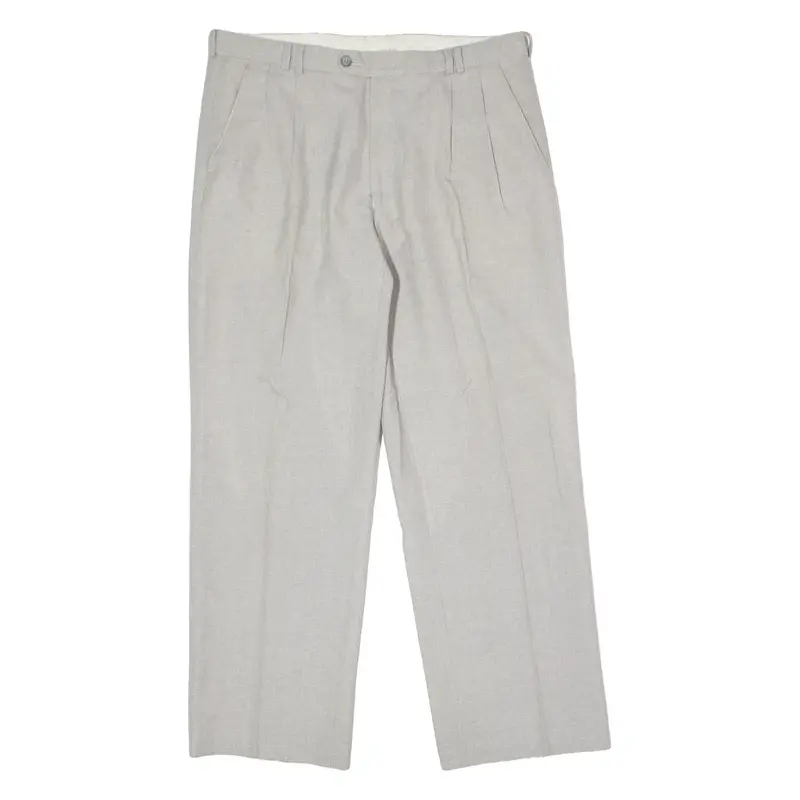 Pleated Mens Trousers Grey Regular Straight W34 L28 1