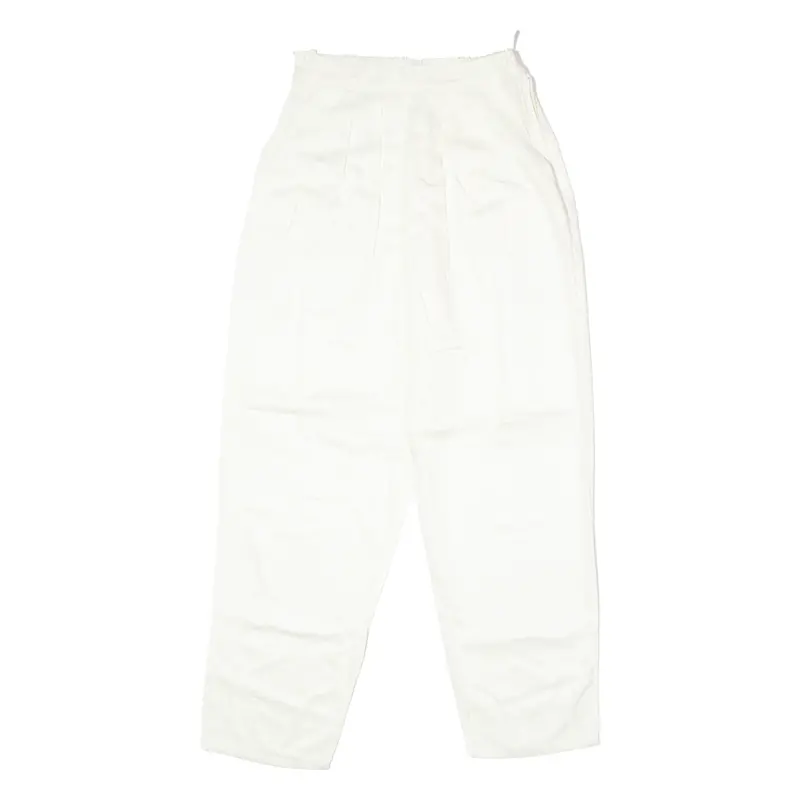 Pleated Womens Trousers Cream Slim Wide-Leg 90S Viscose W24 L25 1