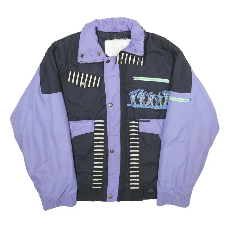Polar Patrol Mens Black & Lilac Abstract Nylon Jacket M Zip Casual 1