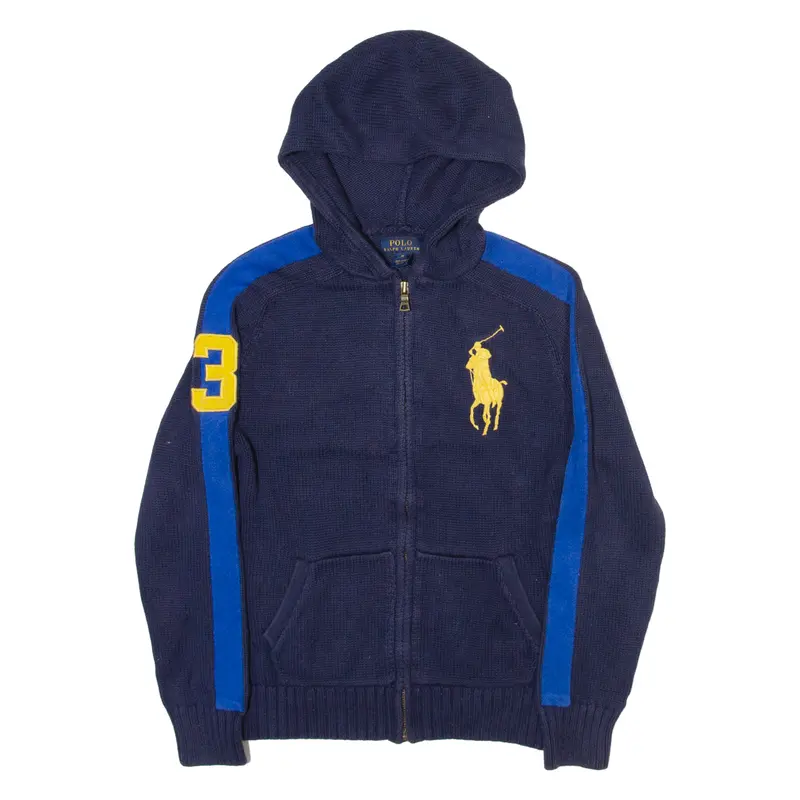 Polo Ralph Lauren 10-12 Hooded Boys Jumper Blue Tight Knit M 1