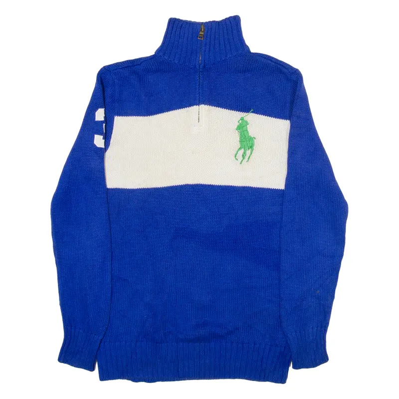 Polo Ralph Lauren 14-16 Boys Jumper Blue 1/4 Zip Tight Knit L 1
