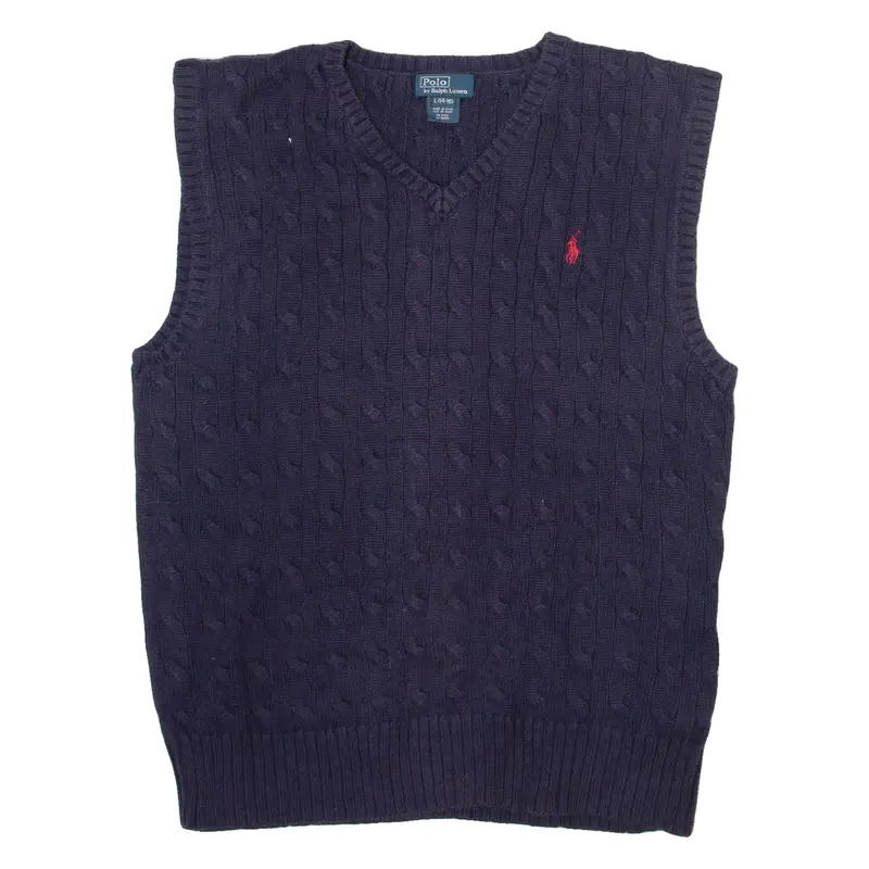 Polo Ralph Lauren 14-16 Boys Jumper Blue V-Neck Cable Knit Sleeveless L 1
