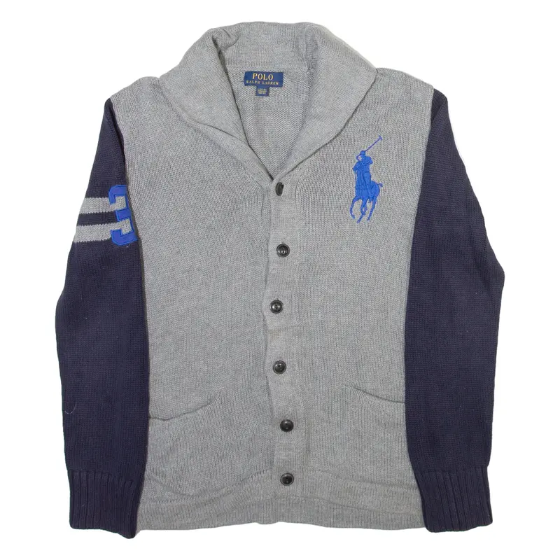 Polo Ralph Lauren 14-16 Boys Jumper Grey Button Neck Tight Knit L 1