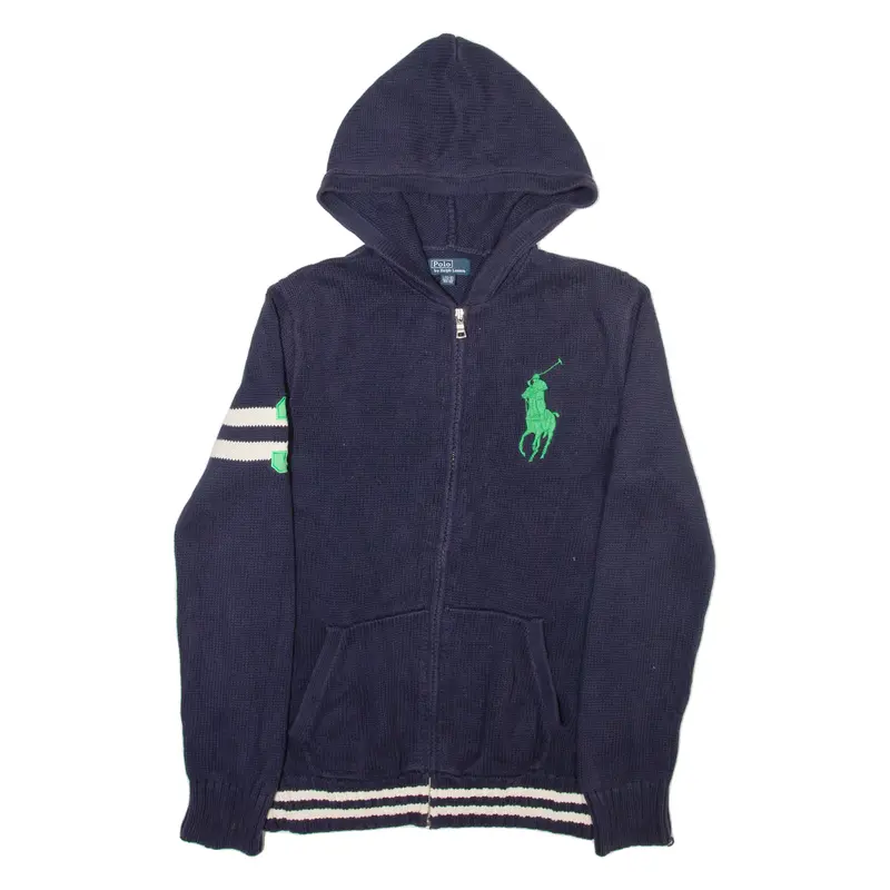 Polo Ralph Lauren 14-16 Hooded Boys Jumper Blue Tight Knit L 1