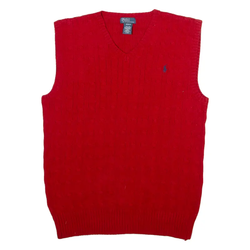 Polo Ralph Lauren 18-20 Boys Jumper Red V-Neck Cable Knit Sleeveless Xl 1
