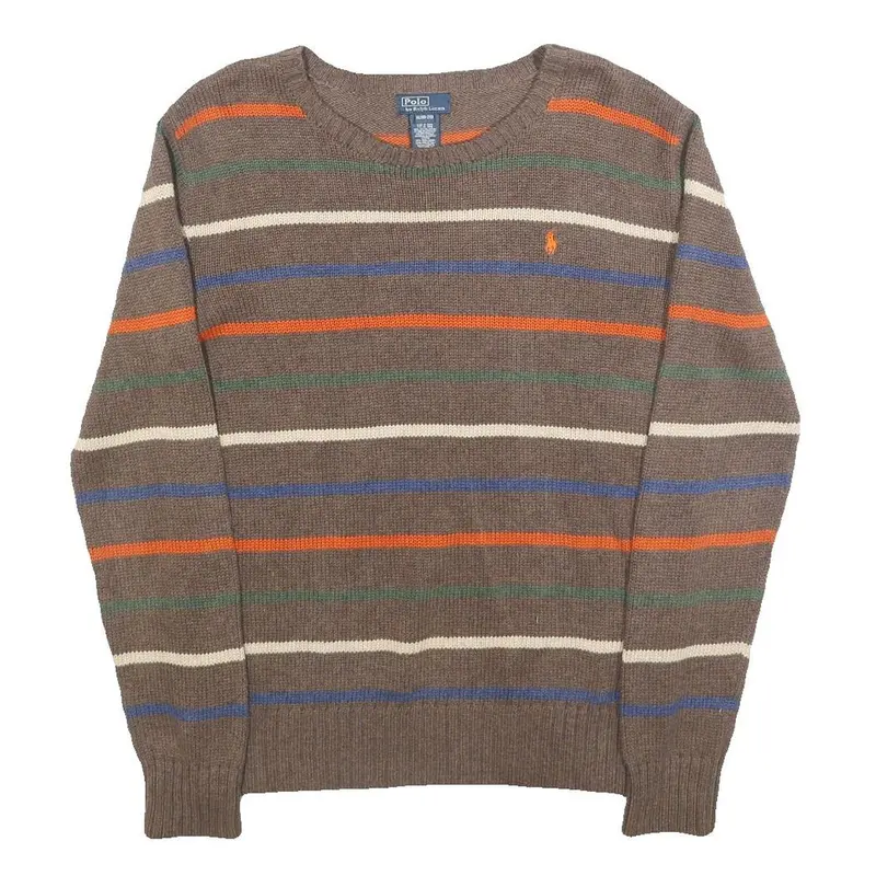 Polo Ralph Lauren Boys Brown Stripe Pattern Cotton Jumper Crew Neck Basic Knit 1