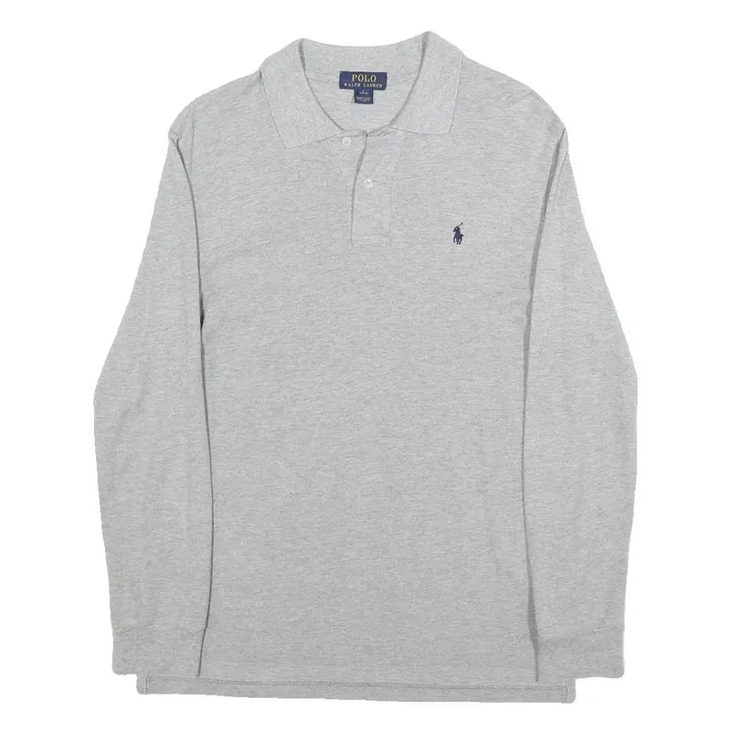 Polo Ralph Lauren Boys Grey Long Sleeve Plain Cotton Blend Polo Shirt L 1