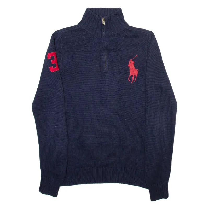 Polo Ralph Lauren Boys Jumper Blue 1/4 Zip Tight Knit Xl 1