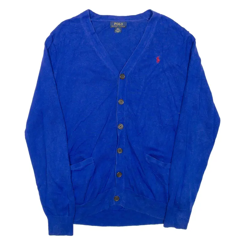 Polo Ralph Lauren Boys Jumper Blue V-Neck Tight Knit L 1