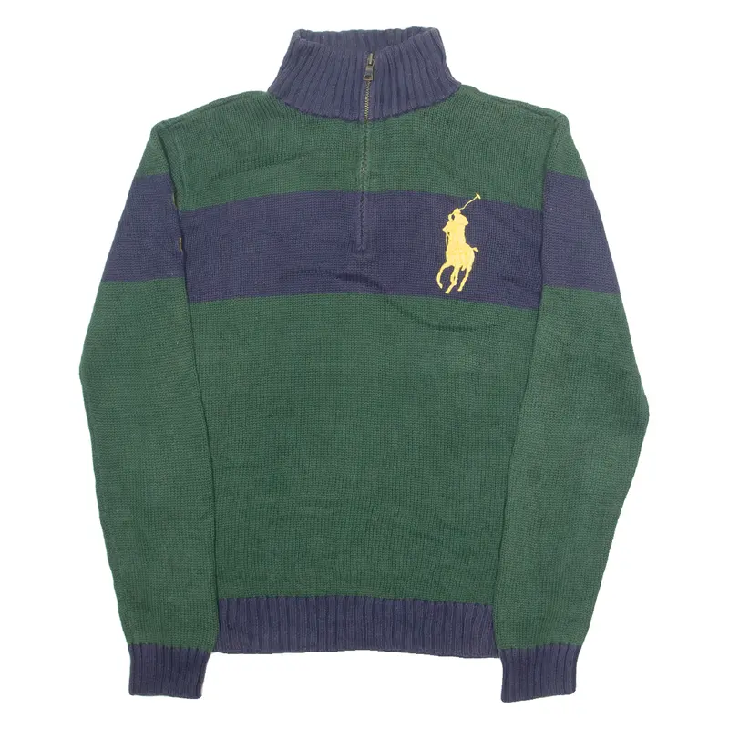 Polo Ralph Lauren Boys Jumper Green 1/4 Zip Tight Knit Xl 1