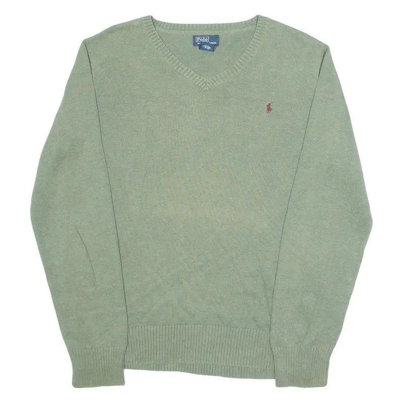 Polo Ralph Lauren Boys Jumper Green V-Neck Tight Knit Xl 1