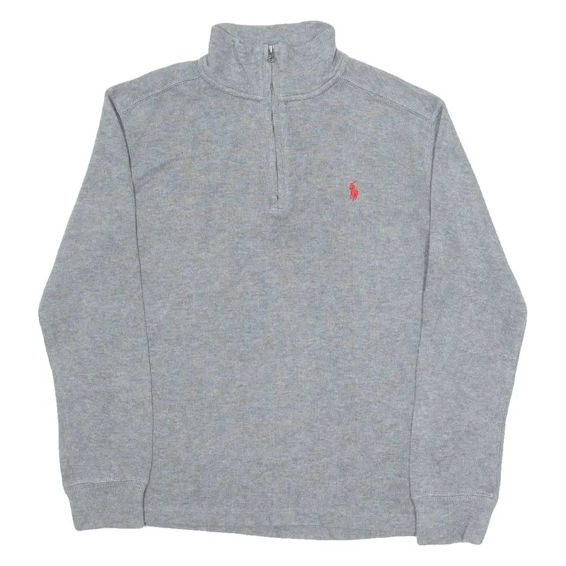 Polo Ralph Lauren Boys Jumper Grey 1/4 Zip Tight Knit M 1