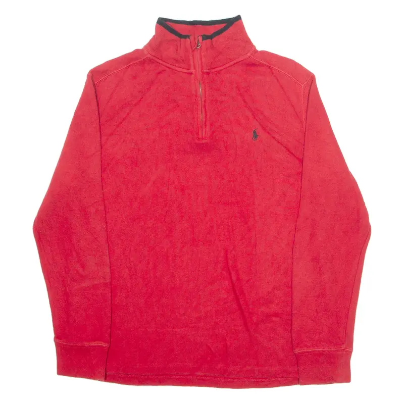 Polo Ralph Lauren Boys Jumper Red 1/4 Zip Tight Knit L 1