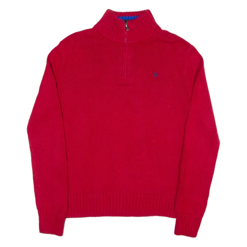 Polo Ralph Lauren Boys Jumper Red 1/4 Zip Tight Knit L 1