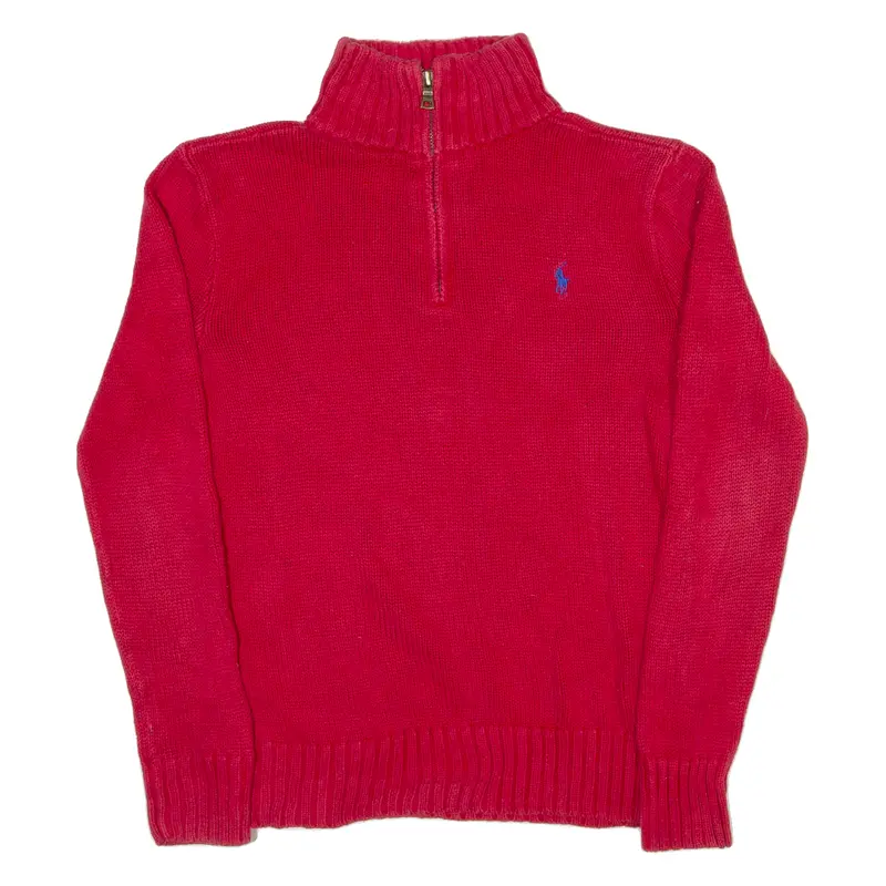 Polo Ralph Lauren Boys Jumper Red 1/4 Zip Tight Knit M 1