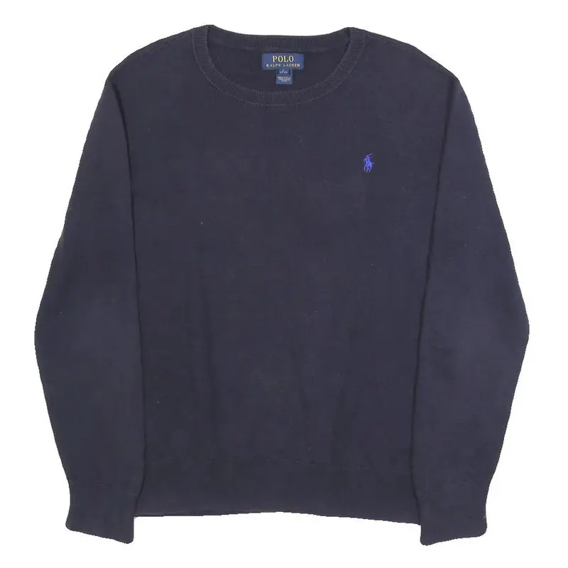 Polo Ralph Lauren Boys Navy Blue Plain Cotton Jumper Crew Neck Basic Knit L 1