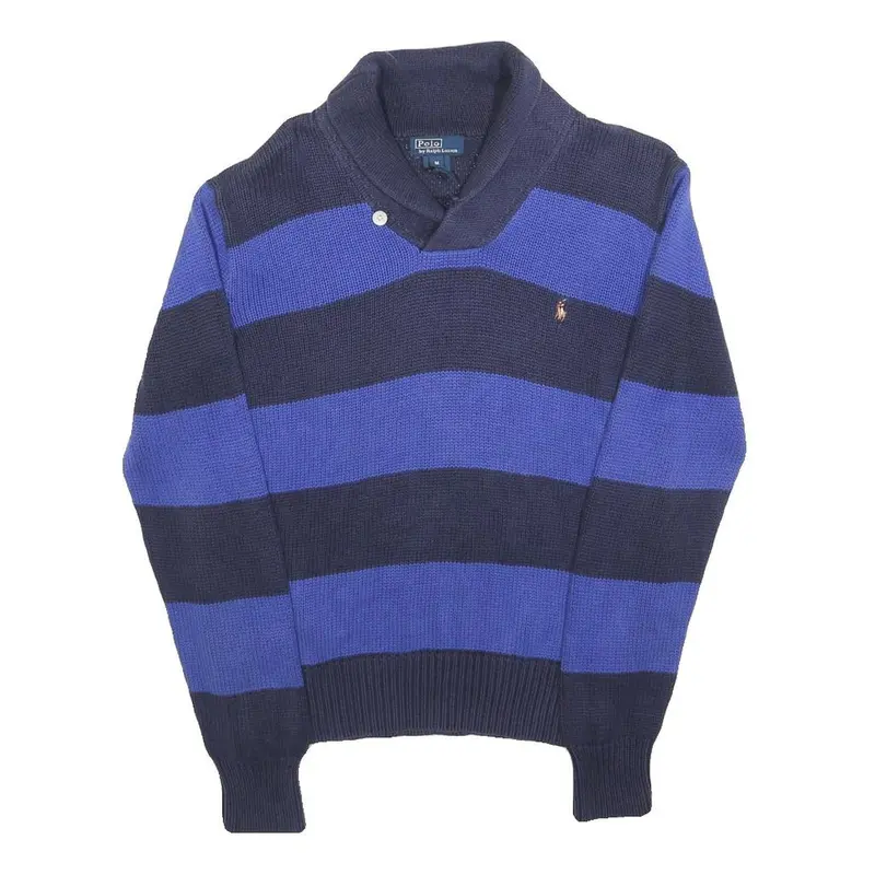 Polo Ralph Lauren Boys Navy & Blue Striped Pattern Shawl Collar Chunky Knit 1