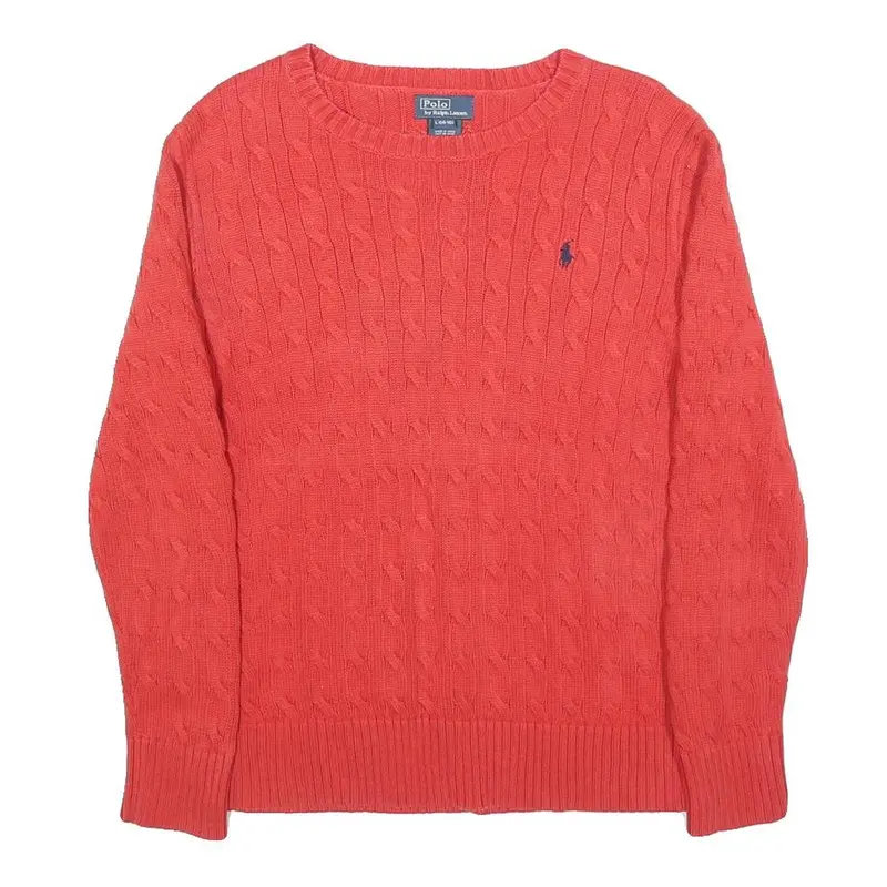Polo Ralph Lauren Boys Red Cable Knit Cotton Jumper Crew Neck L Classic Style 1