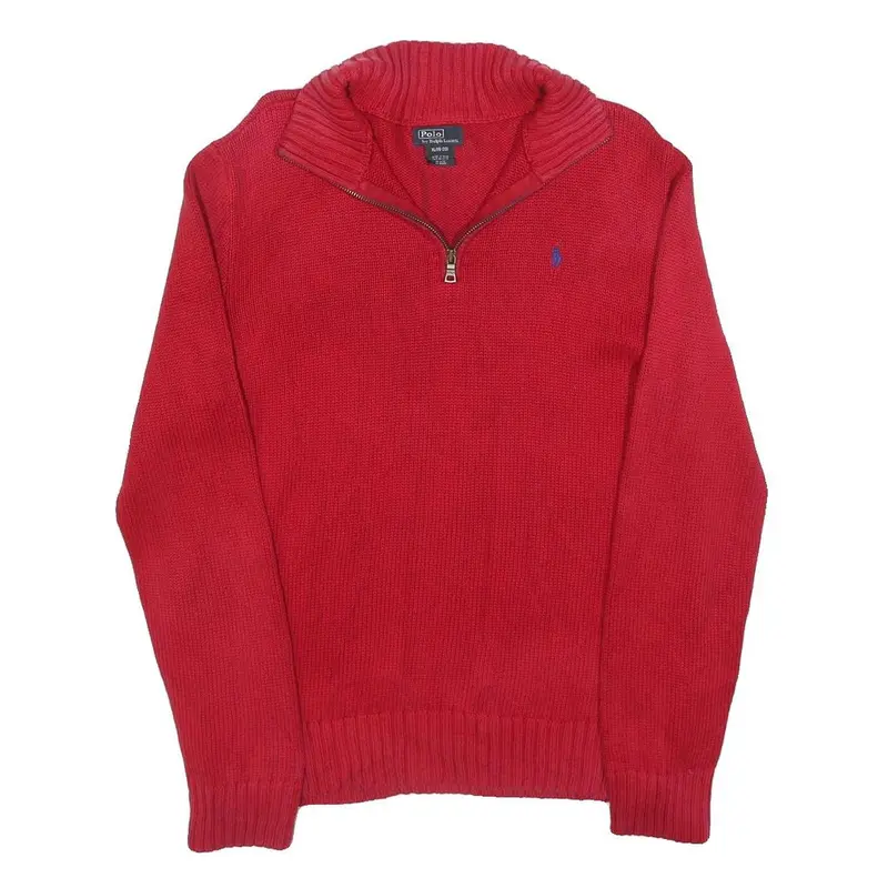 Polo Ralph Lauren Boys Red Plain Cotton Jumper Half Zip Basic Knit Xl Casual 1