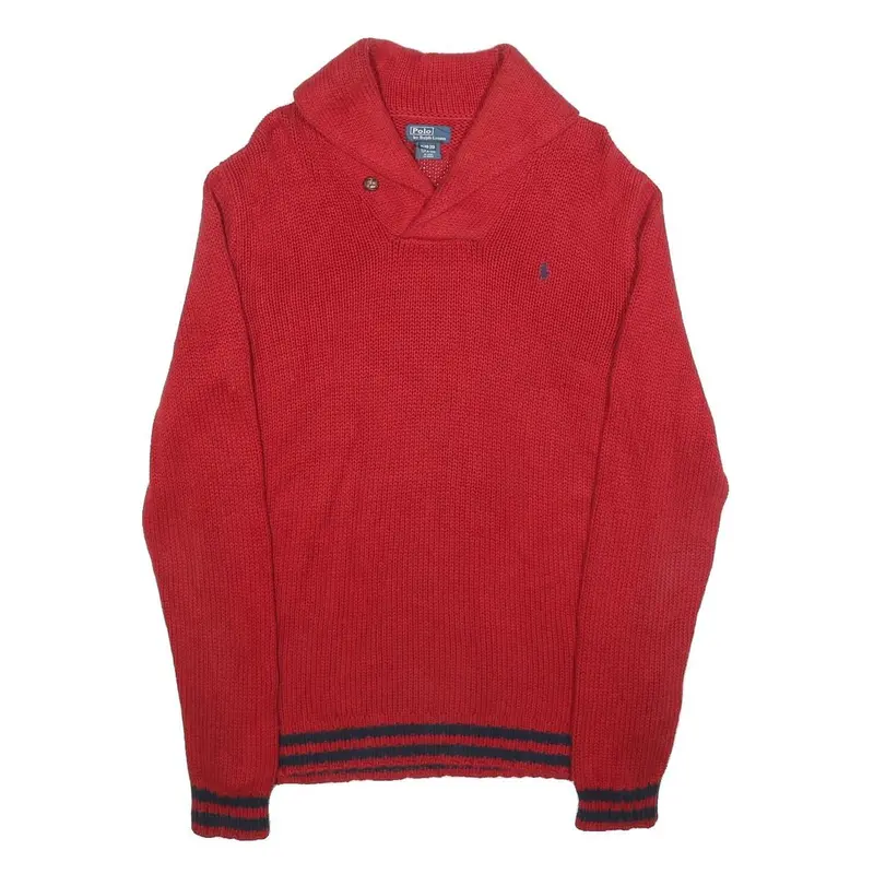 Polo Ralph Lauren Boys Red Shawl Collar Plain Cotton Jumper Xl Classic Knitwear 1