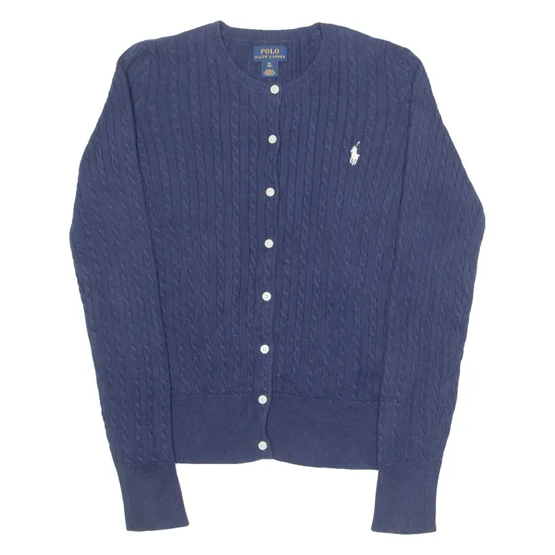 Polo Ralph Lauren Girls Jumper Blue Button Neck Tight Knit Xl 1
