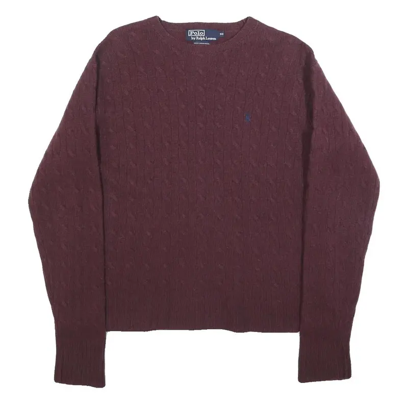 Polo Ralph Lauren Girls Maroon Patterned Jumper Crew Neck Cable Knit Xl Wool 1