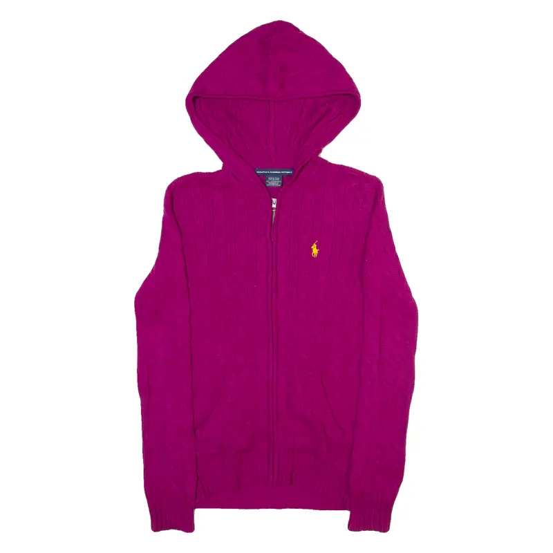 Polo Ralph Lauren Hooded Womens Jumper Purple Cable Knit S 1