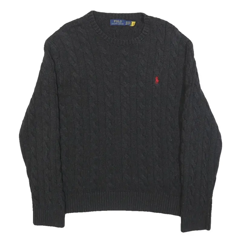 Polo Ralph Lauren Mens Black Patterned Cotton Cable Knit Jumper Xl Classic Fit 1