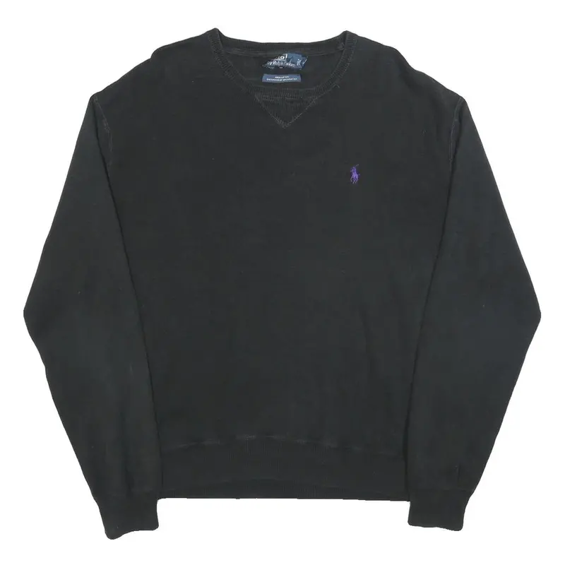 Polo Ralph Lauren Mens Black Plain Cotton Crew Neck Basic Knit Jumper L 1