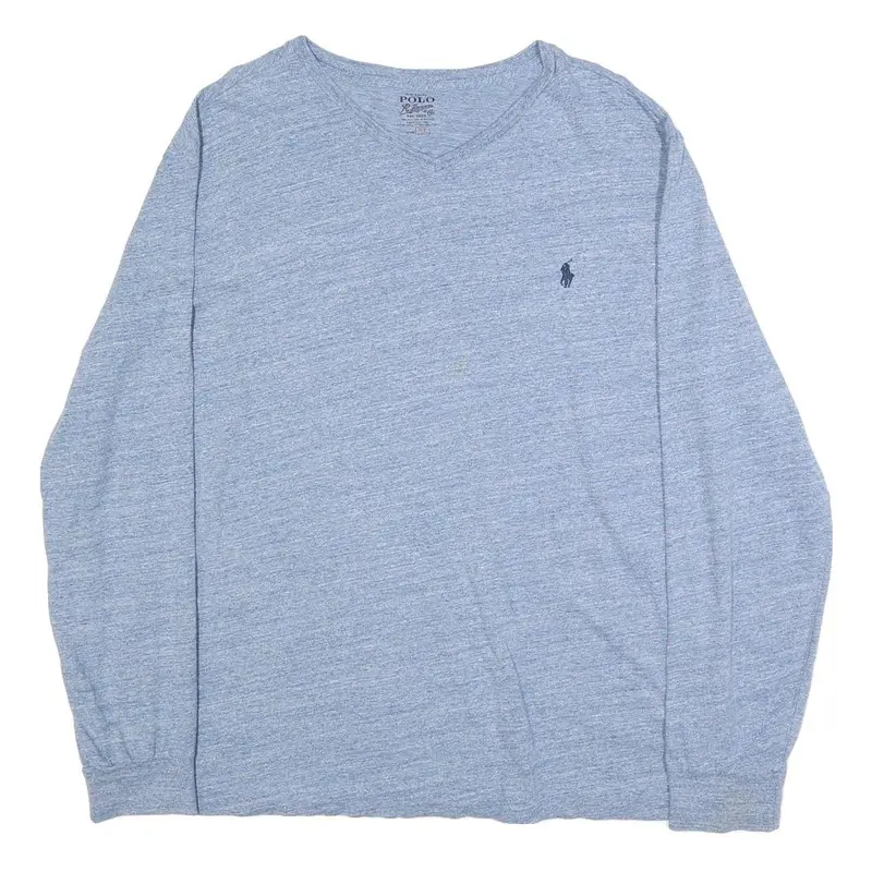Polo Ralph Lauren Mens Blue Heather V-Neck Long Sleeve T-Shirt Xl Cotton Blend 1