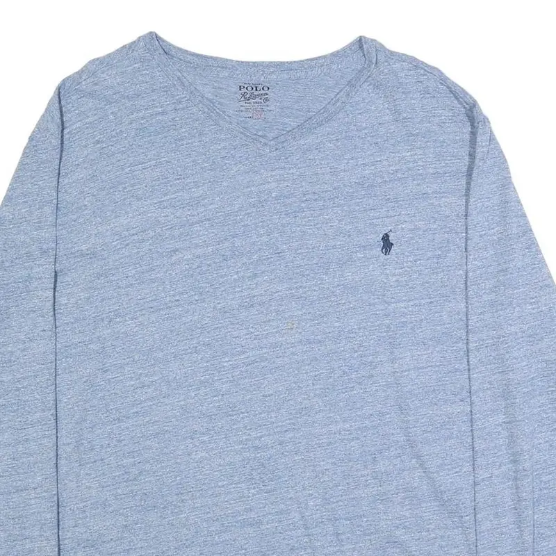 Polo Ralph Lauren Mens Blue Heather V-Neck Long Sleeve T-Shirt Xl Cotton Blend 2
