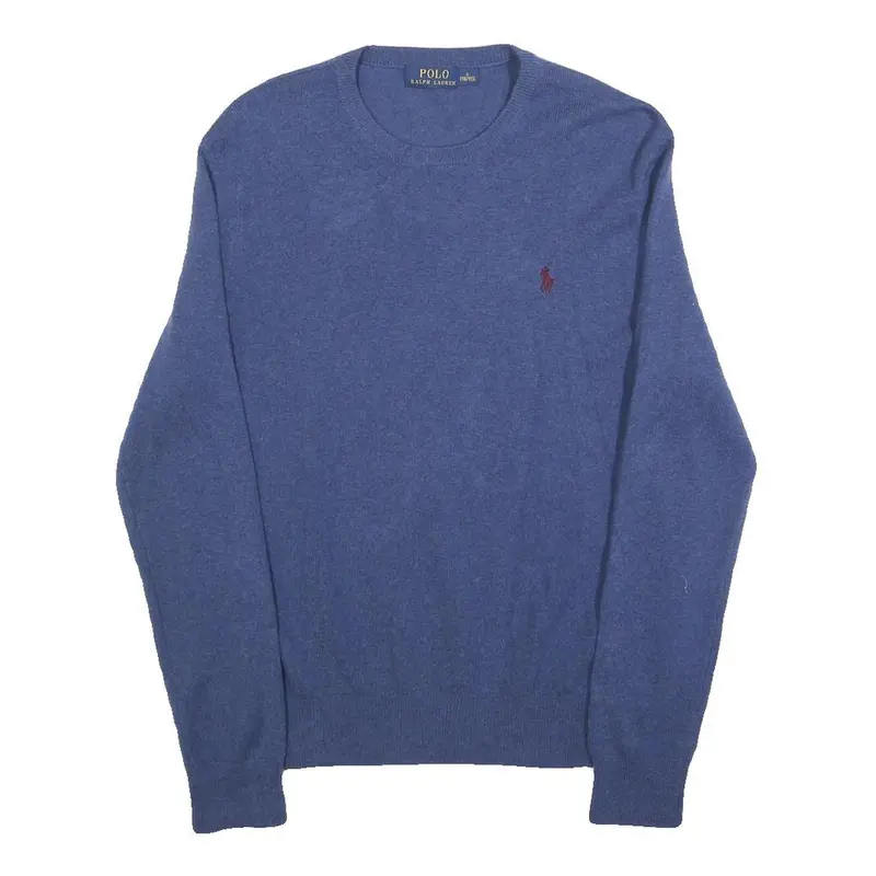 Polo Ralph Lauren Mens Blue Jumper Plain Crew Neck Basic Knit S Wool Classic 1
