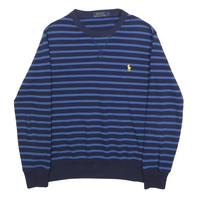 Polo Ralph Lauren Mens Blue & Navy Stripe Crew Neck S Cotton Blend Sweatshirt 1
