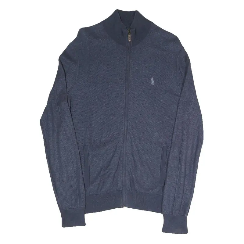 Polo Ralph Lauren Mens Blue Plain Full Zip Plain Crew Knit S Jumper Cotton Blend 1