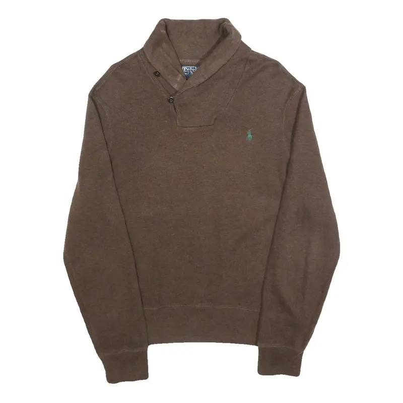 Polo Ralph Lauren Mens Brown Plain Jumper Shawl Collar Cotton M Classic Fit 1