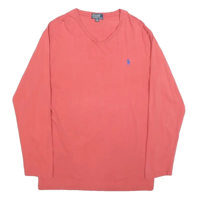 Polo Ralph Lauren Mens Coral Blue Long Sleeve V-Neck T-Shirt Cotton Blend L 1