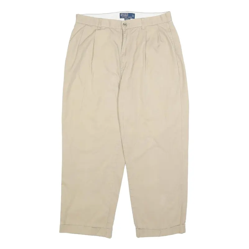 Polo Ralph Lauren Mens Cotton Beige Relaxed Straight Trousers W33 L25 Casual 1