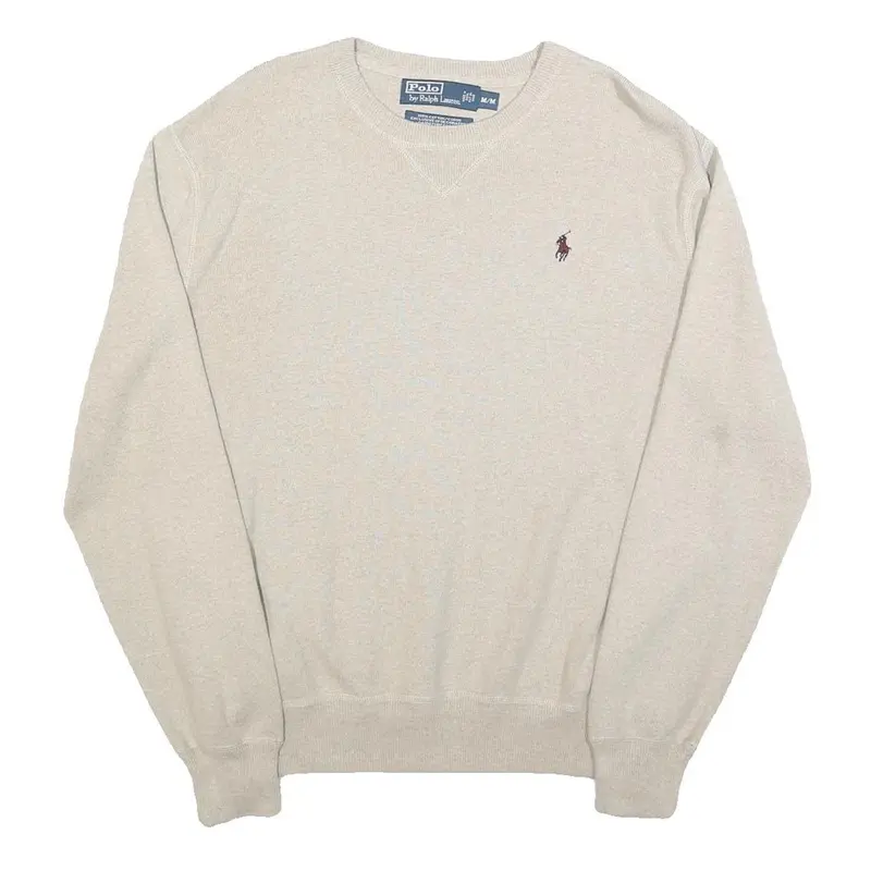 Polo Ralph Lauren Mens Cream Plain Cotton Regular Fit Crew Neck Jumper M Classic 1