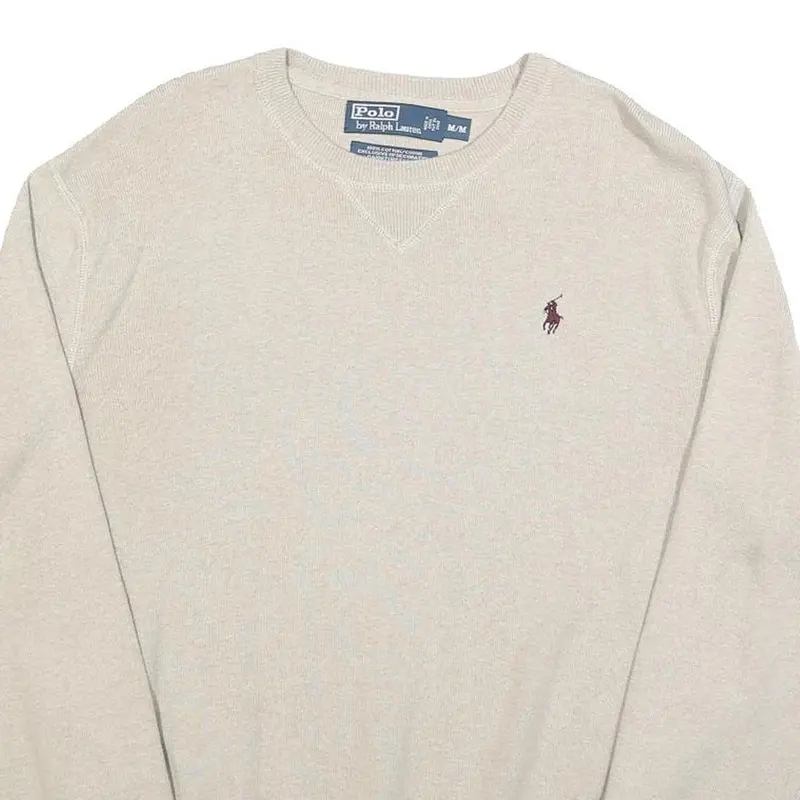 Polo Ralph Lauren Mens Cream Plain Cotton Regular Fit Crew Neck Jumper M Classic 2