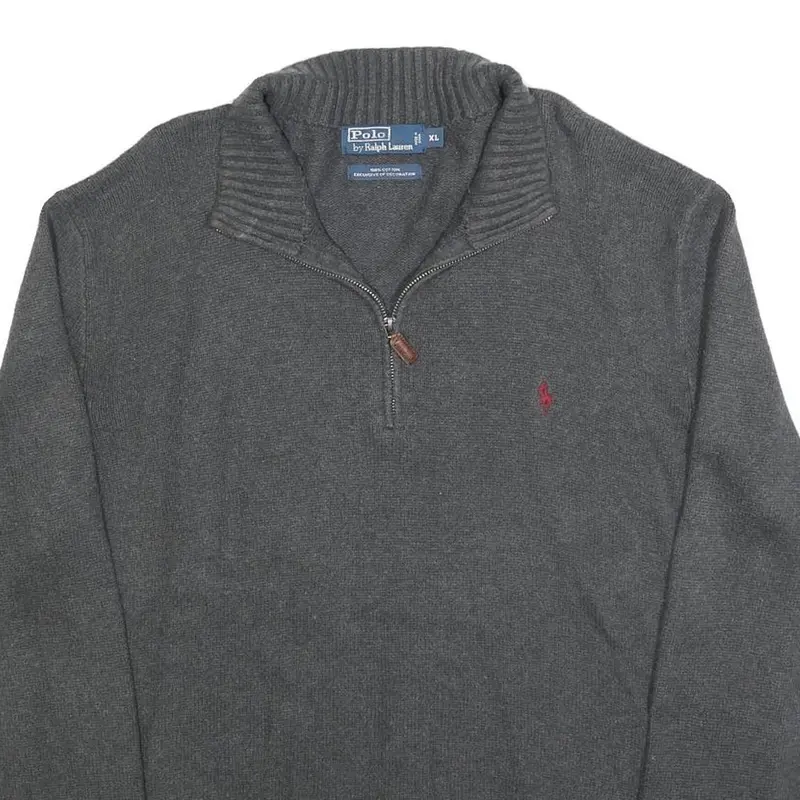 Polo Ralph Lauren Mens Grey Cotton Blend Patterned Jumper Funnel Neck Xl Casual 2